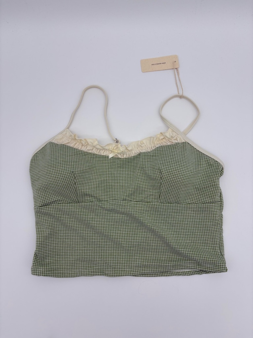 Green Gingham Tie-Front Bikini Set with Cream Trim NWT - Picture 9 of 11